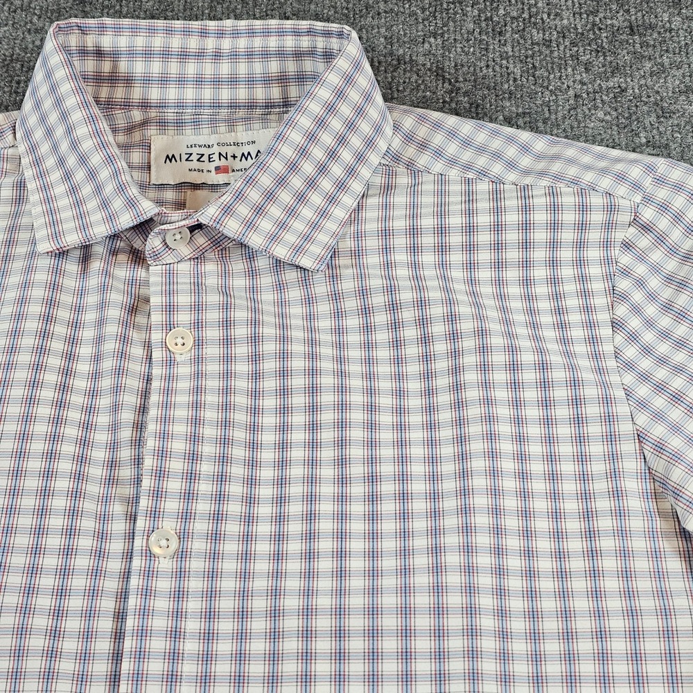 Mizzen+Main Mens Large Blue Red Leeward Plaid Trim Fit Performance Button Shirt